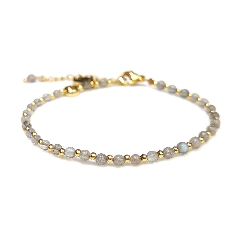 Morchic Labradorite Crystal Natural Gemstone Adjustable Bracelet for Women, 3mm Tiny Beads Energy Gem Charm Jewelry, Birthday Gift 7.1" - Image 1
